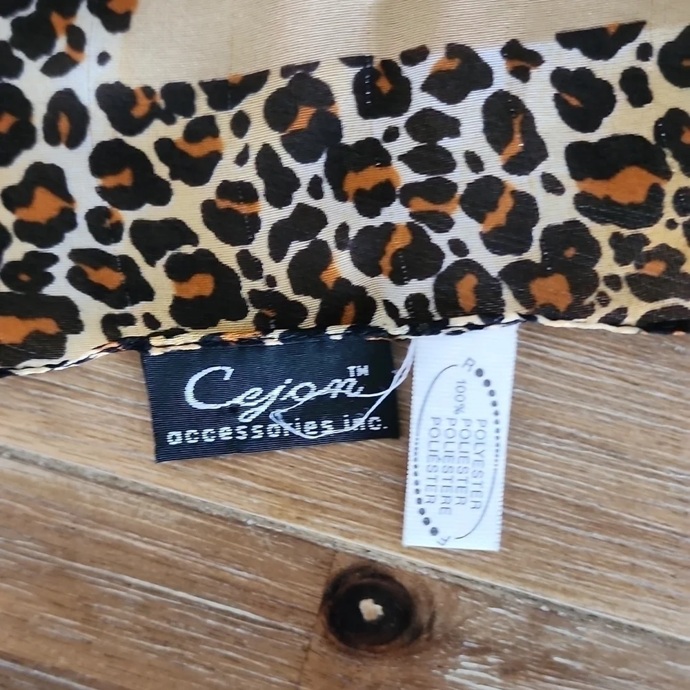 Cejon Leopard Border Scarf Neutral Beige Lightweight Sheer Wrap Shawl